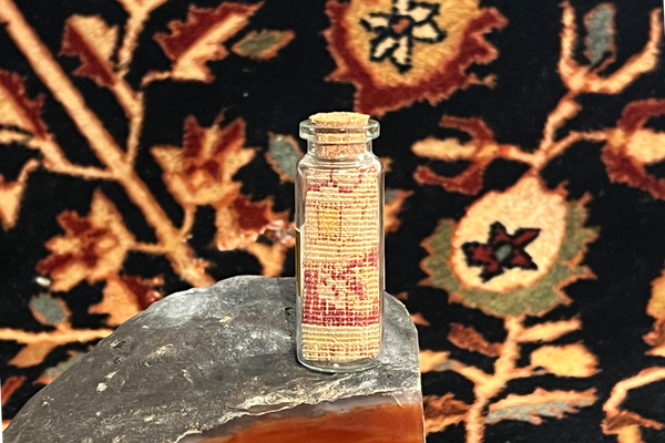 Medium Antique Silk Rug Fragment in a Bottle Souvenir