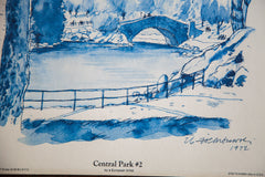 Blue Minimalistic Central Park NYC Lithograph 2 // ONH Item 1412 Image 2