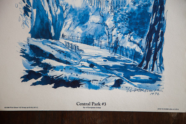 Blue Minimalistic Central Park NYC Lithograph 3 // ONH Item 1413 Image 2