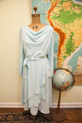 Vintage 70s Chiffon Pale Blue Dress // ONH Item 1565 Image 4