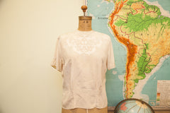 Vintage 50s Tailored Woman Silk Embroidered Blouse // ONH Item 1573