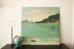 Island Painting with Man on a Little Boat // ONH Item 1793