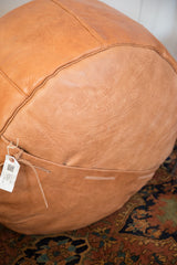 Antique Revival Leather Moroccan Pouf Ottoman - Camel Brown // ONH Item 1991-1A Image 6