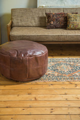 Antique Revival Leather Moroccan Pouf Ottoman - Whiskey Brown // ONH Item 1995 Image 5
