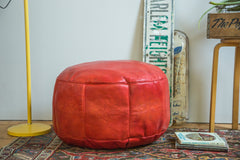 Antique Revival Leather Moroccan Pouf Ottoman - Cranberry Red // ONH Item 1996 Image 6