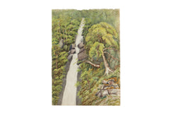 Antique England Lydford Gorge Waterfall Watercolor Painting / ONH Item 6656