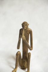 African Bronze Vintage Scuplture Casting Seated Monkey with Two Handed Corn