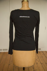 Women's Black Retro Letter Fine Long Sleeve T-Shirt // ONH Item 4090 // RAFWLS1SBKRL3300-B0XS Image 3