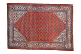 Vintage Persian Serbend rug, cherry red boteh field, geometric sapphire blue borders, 3'5