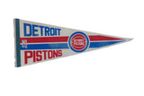 Detroit Pistons vintage felt pennant with red, white, and blue team colors, 12 x 30.