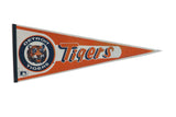 Vintage Detroit Tigers felt pennant with its classic orange, white, and navy blue logo.