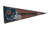 Vintage Chicago Bears felt pennant, blue helmet and orange C logo, 'BEARS' on brown, 12x29.