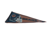 Vintage Chicago Bears pennant tip, dark blue felt edge with white stitching and bend.