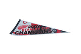 Detroit Red Wings 2002 Stanley Cup Champions pennant detail showing red and black text, trophy logo.