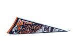 Classic graphics of the Detroit Tigers mascot and logo on a vintage felt pennant.