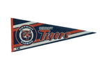Vintage Detroit Tigers felt flag pennant with classic logo in navy blue, orange, and white.