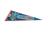 Detroit Tigers felt pennant showing tiger head logo with blue, orange, and white details.