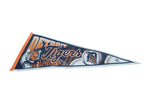 Angled view of the full Detroit Tigers felt pennant with classic tiger and logo graphics.