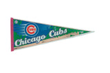 Vintage Chicago Cubs felt pennant, blue brick, green ivy, and team logo, 12x30.