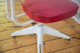 Okamura Swivel Chair ivory cream metal base with 'Star Trek' silver pleats and wheel, showing patina.
