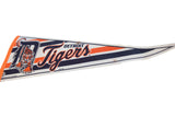 Side angle view of the full Detroit Tigers felt flag pennant.