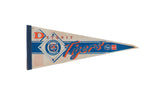 Vintage 1990s Detroit Tigers felt flag pennant in cream, blue, and orange, 10x24 inches.