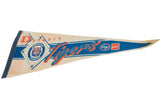 Vintage Detroit Tigers felt pennant left side, blue binding, orange lettering, tiger logo.