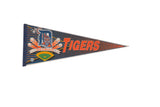 Vintage Detroit Tigers felt pennant with classic 1990s tiger mascot and baseball graphics.