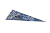 Vintage Detroit Lions pennant of blue felt, showing softened tones and slight creases.