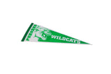 Full length of the vintage Dunckel Wildcats felt pennant shown at an angle.