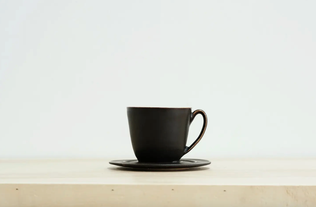 Black Matte Ceramic Mug and Saucer // ONH Item 11859 Image 1