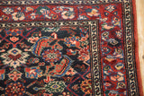 Serpent motif and colorful floral borders on a vintage navy and red Persian Malayer rug.