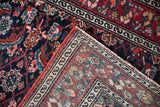 Detail of the vintage Malayer's hand-knotted weave and foundation, with restored side cording.