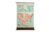 Vintage Nystrom pull-down map showing colorful US, Mexico, and territories, 43x58 inches.