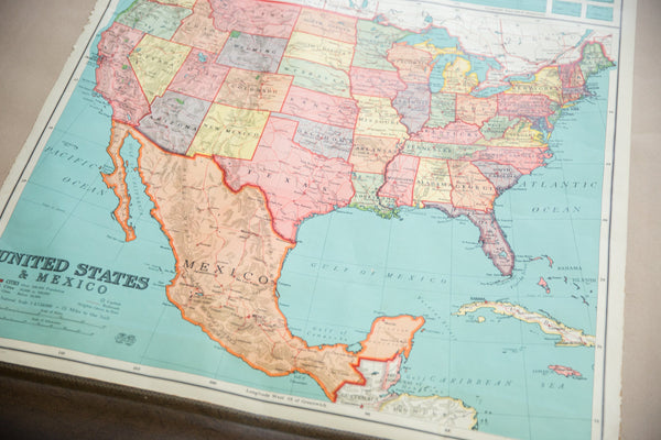 Vintage Nystrom Pull Down Map of the United States and Mexico // ONH Item: 12557, Image 1