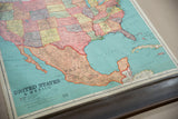 Bottom left detail of vintage Nystrom map showing 'United States & Mexico' title, legend, and wooden dowel.