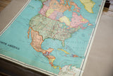 Vintage Nystrom North America map detail, showing colorful US states, Mexico, visible top crease.