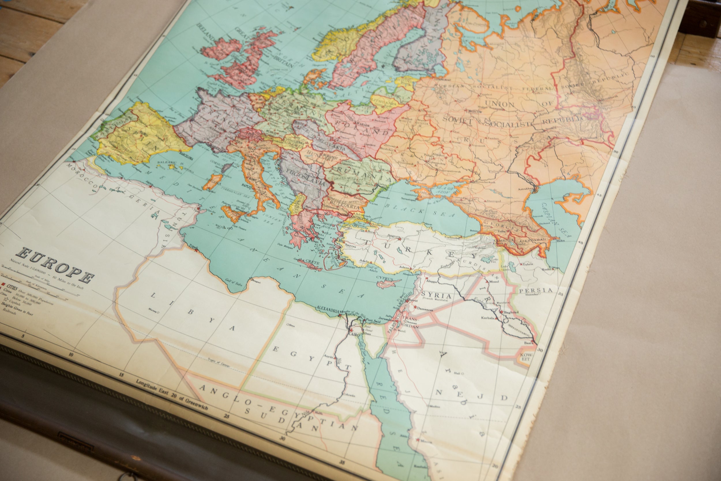 Vintage Nystrom Pull Down Map of Europe // ONH Item: 12560, Image 1