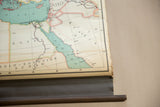 Vintage Nystrom pull down map, Red Sea, Arabian Peninsula, and lower dowel.