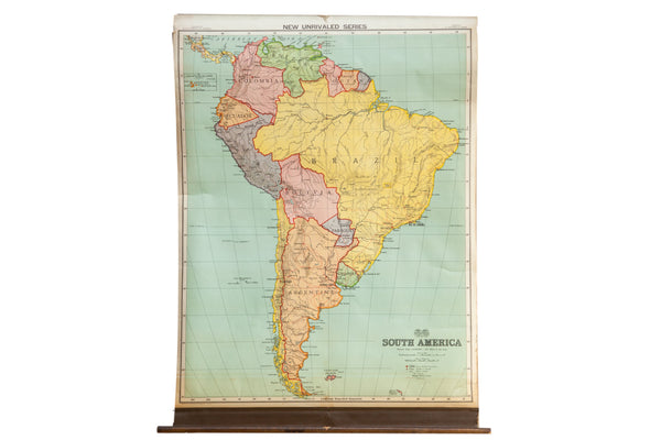 Vintage Nystrom Pull Down Map of South America // ONH Item: 12562