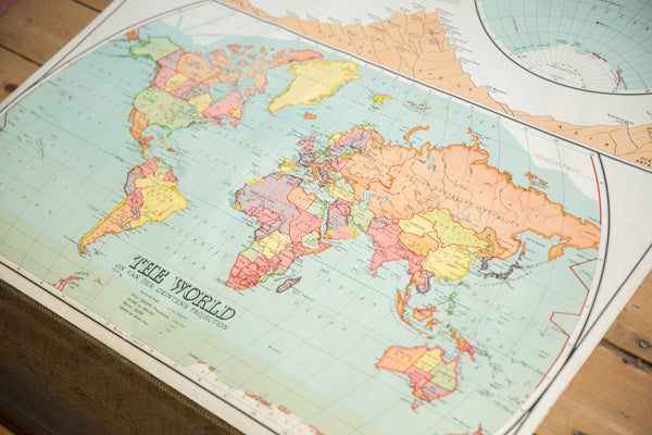 Vintage Nystrom Pull Down Map of The World in Hemispheres