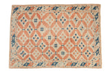 Vintage distressed Dosemealti rug with terracotta and dusty blue geometric diamond guls, 3'1