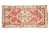 Vintage Distressed Oushak runner, hexagonal floral medallion, vine border, faded raspberry, ivory, 2'8
