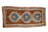Vintage Distressed Kars runner, triple geometric medallions, primitive browns, blues, ivory, 2'5