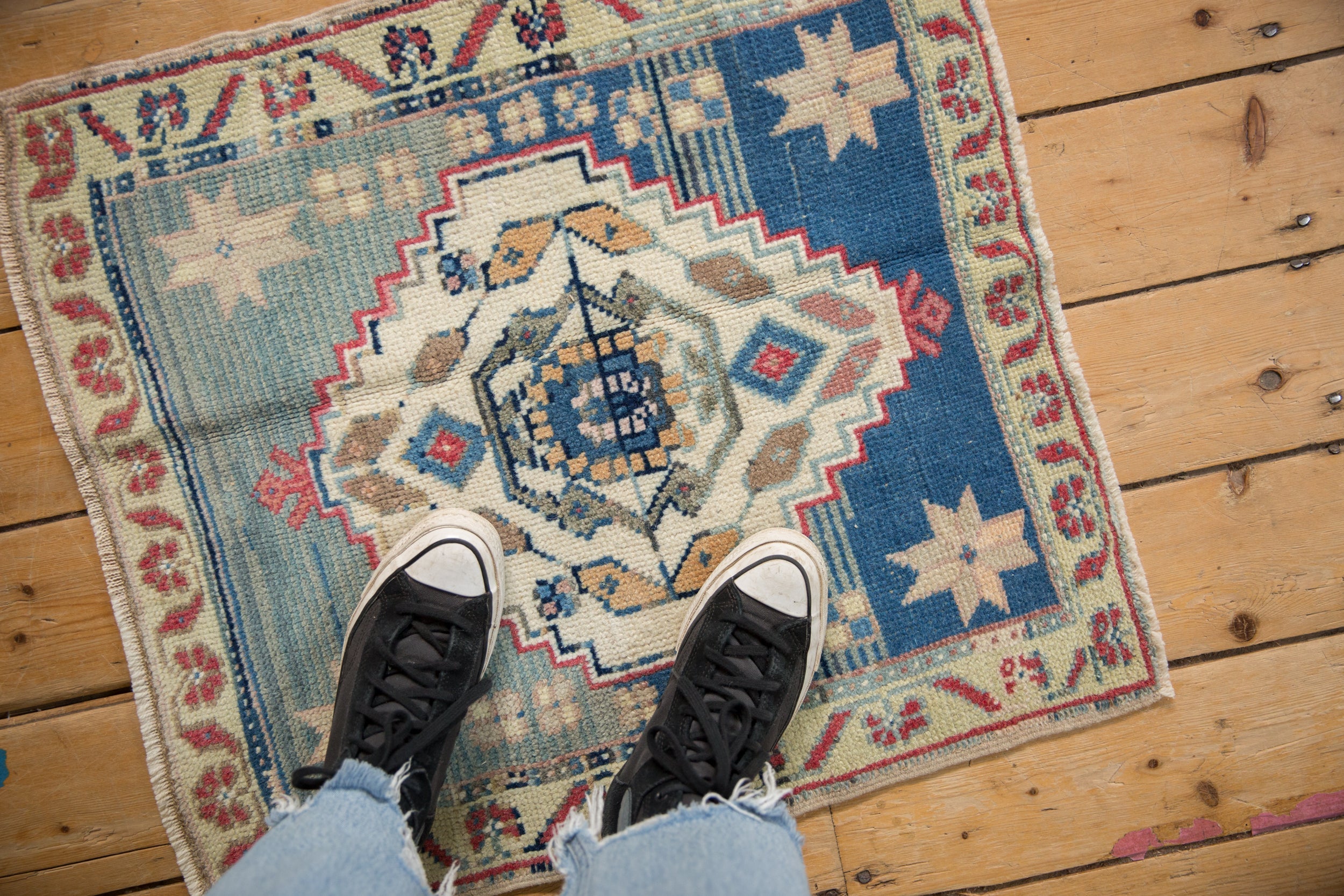 Vintage Distressed Oushak Square Rug Mat // ONH Item: 12578, Image 1