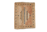 Distressed Oushak square rug mat, diamond medallion with muted mauve, sand, and cobalt blue.