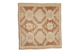 Distressed Oushak square rug mat, geometric pomegranate and floral patterns, coffee brown, ivory, green, 2'2