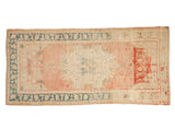 Vintage distressed Oushak runner, dusty rose abrash, central floral medallion, teal vine border, 2'11