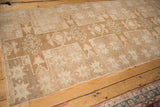 Angled view of a vintage Kars runner highlighting its distressed texture and geometric starbursts.