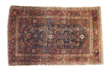 Vintage Hamadan rug, allover Herati pattern, rich burgundy and navy, with storied patina.